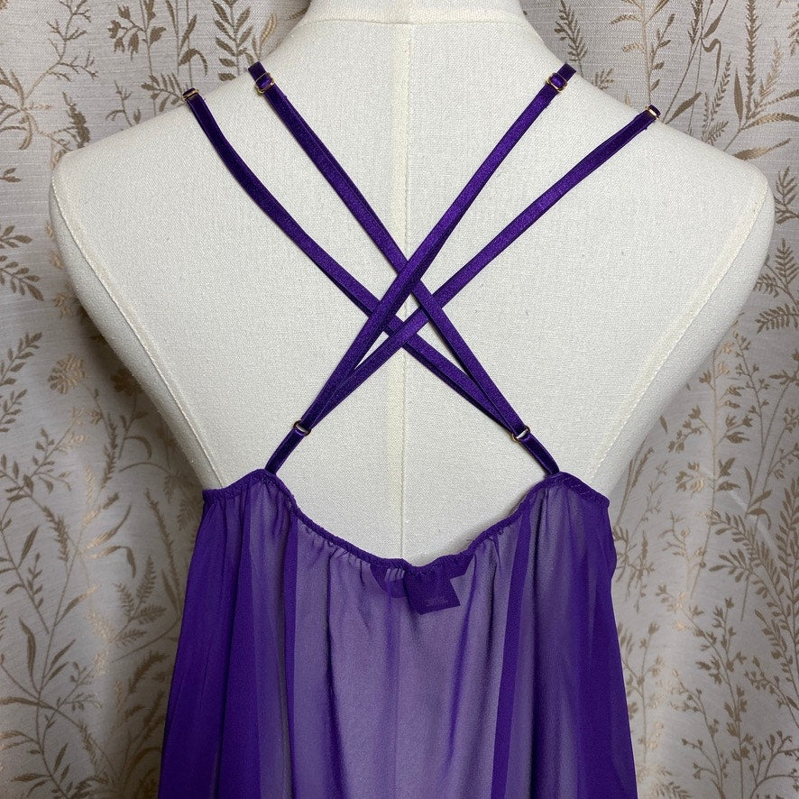 Victorias Secret Purple Chiffon Lace Babydoll Large Cage Back Whimsigoth Regency