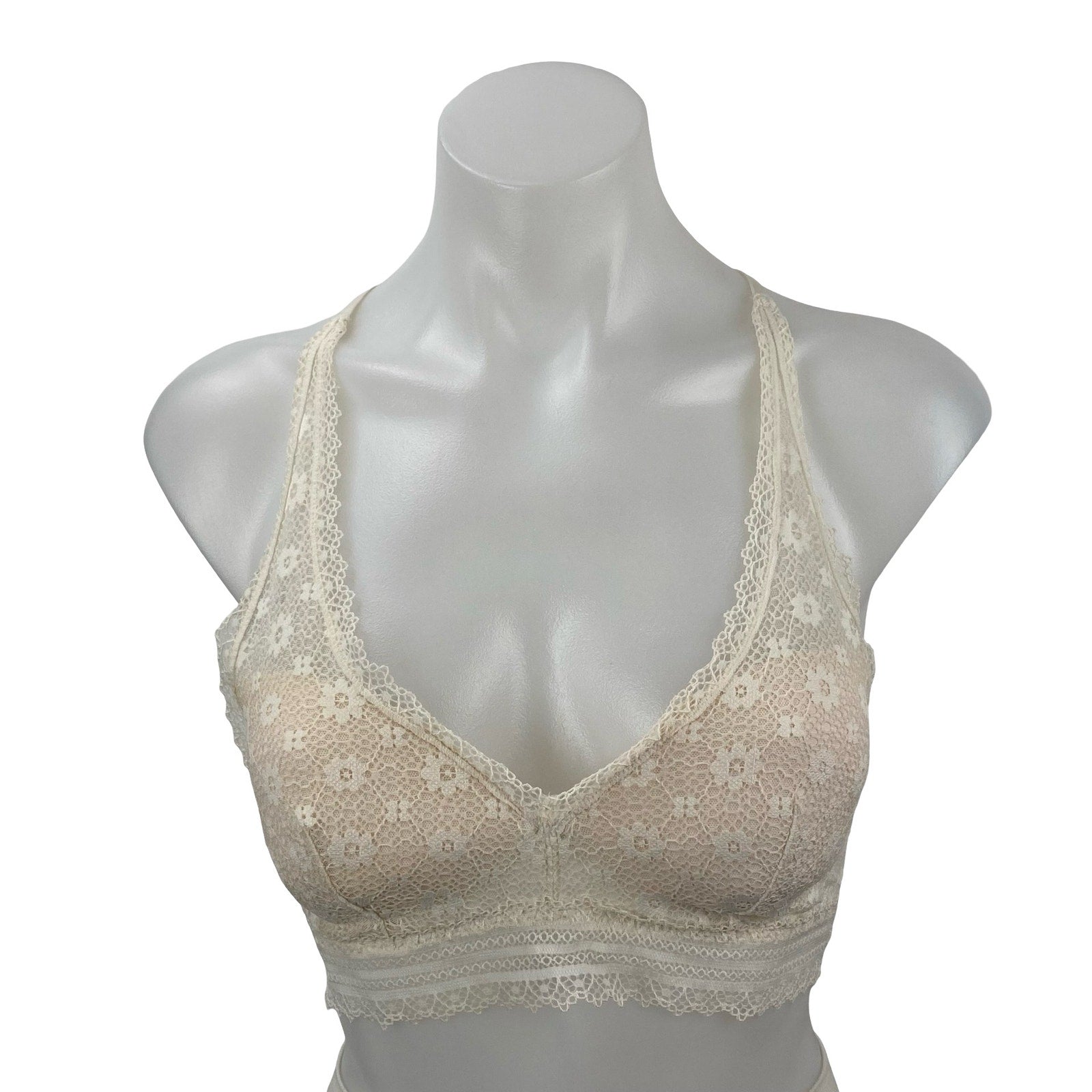 Victoria's Secret Women's Cream Floral Lace Racerback Wireless Bralette Bra S