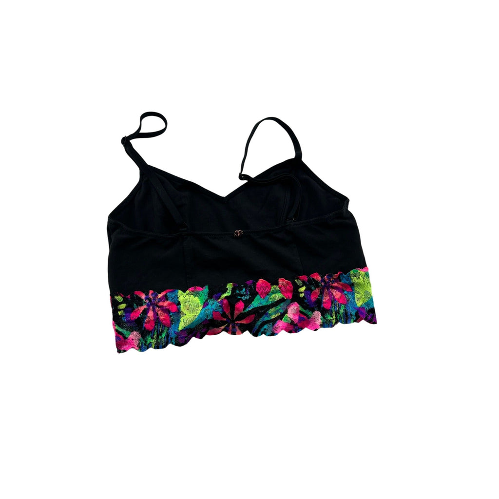 Pink Victorias Secret Lace Trim Bralette Black Floral Adjustable Straps #6442