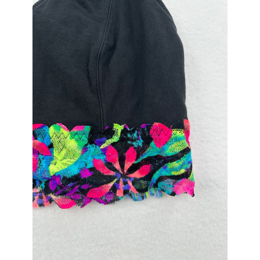 Pink Victorias Secret Lace Trim Bralette Black Floral Adjustable Straps #6442