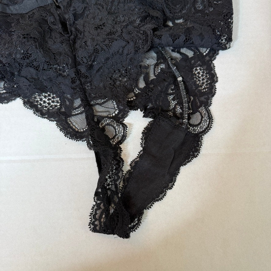 Victorias Secret Black Lace Plunge Teddy Womens L Sexy Sirencore Dark Coquette