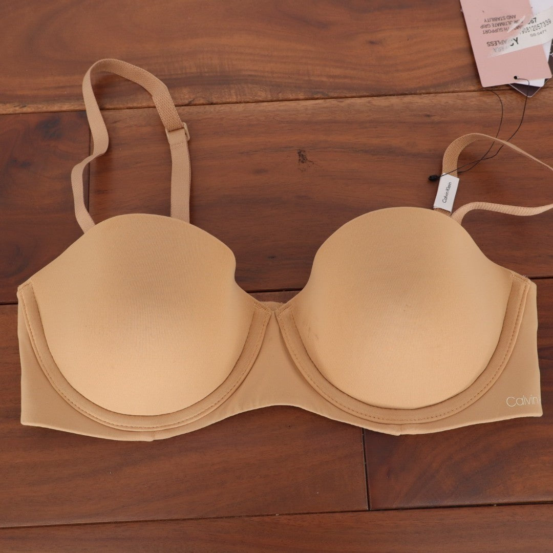 Calvin Klein Capsule Push Up Bra Womens 32B Nude Nylon Stretch Strapless Padded