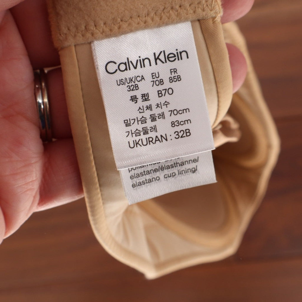 Calvin Klein Capsule Push Up Bra Womens 32B Nude Nylon Stretch Strapless Padded