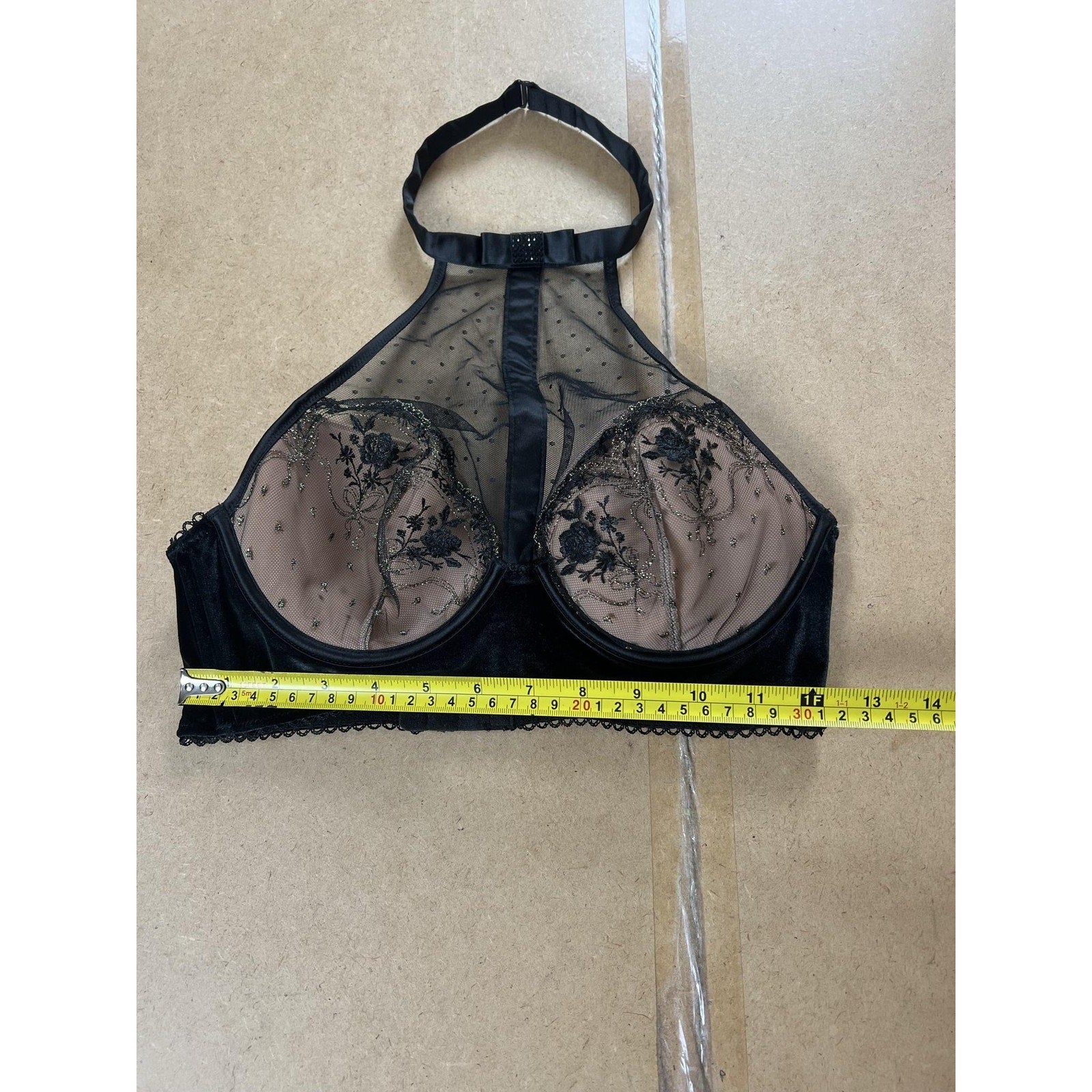 Victoria's Secret Bra Womens 36B Black Longline Halter Molded Padded Underwired