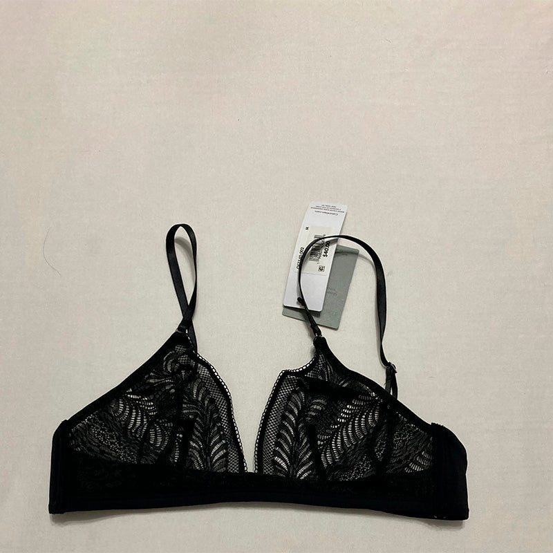 Calvin Klein Minimalist Micro Lace Unlined Triangle Bra Black M