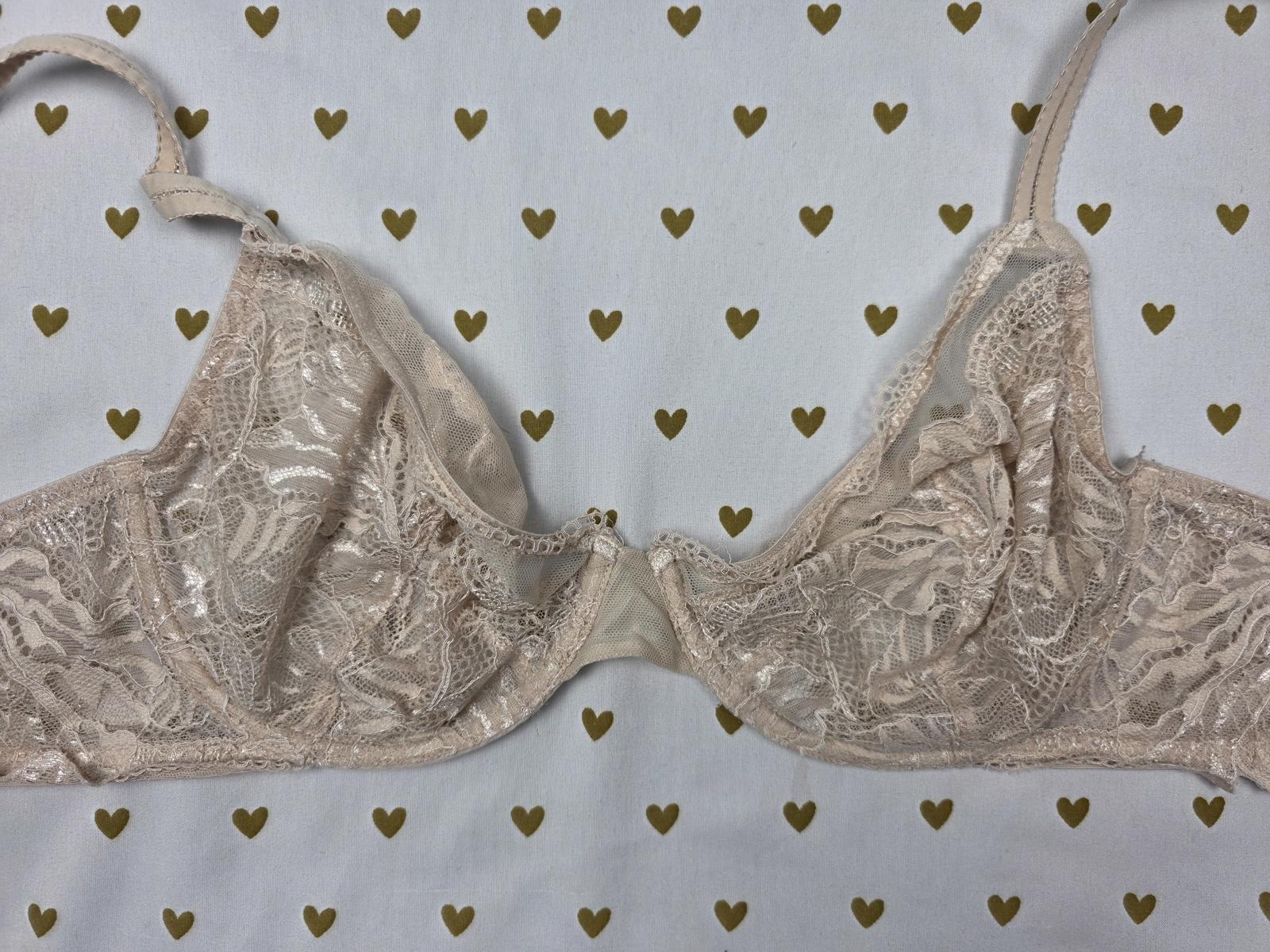 Victorias Secret Lace Unlined INCREIBLE Bra Demi Balconette Beige 36D