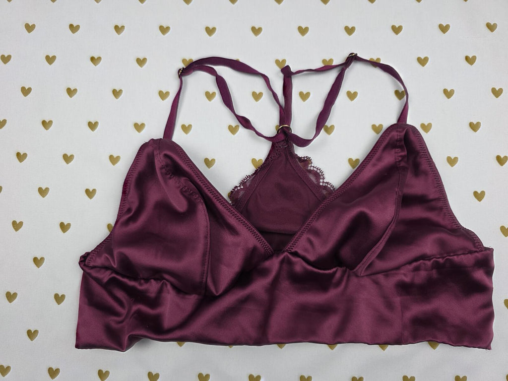 Victorias Secret Maroon Satin Sexy Silky MEDIUM Bralette Bra Top Tank