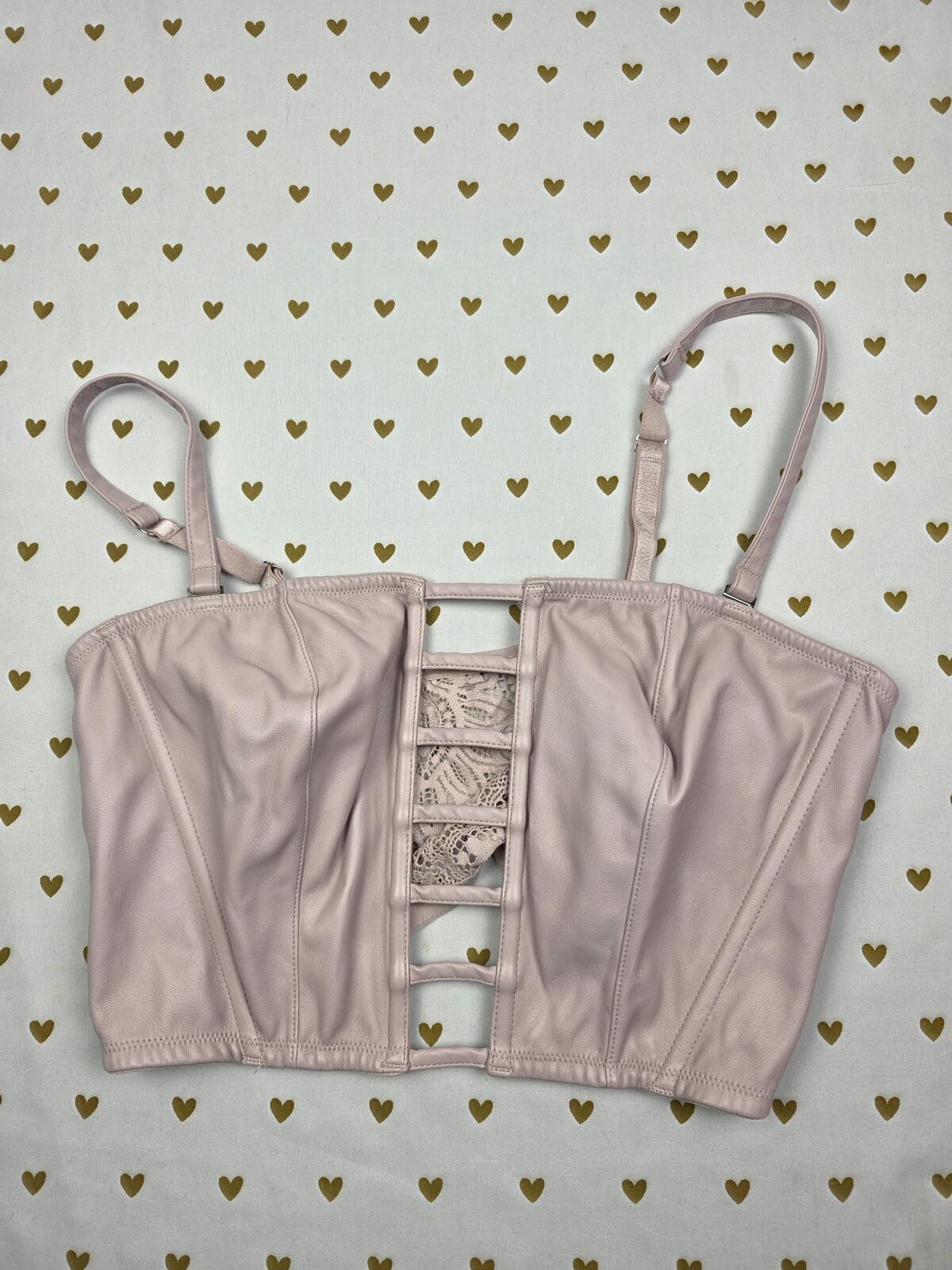 Victorias Secret Large Rose Faux Leather Corset Bralette Bra Top Tank