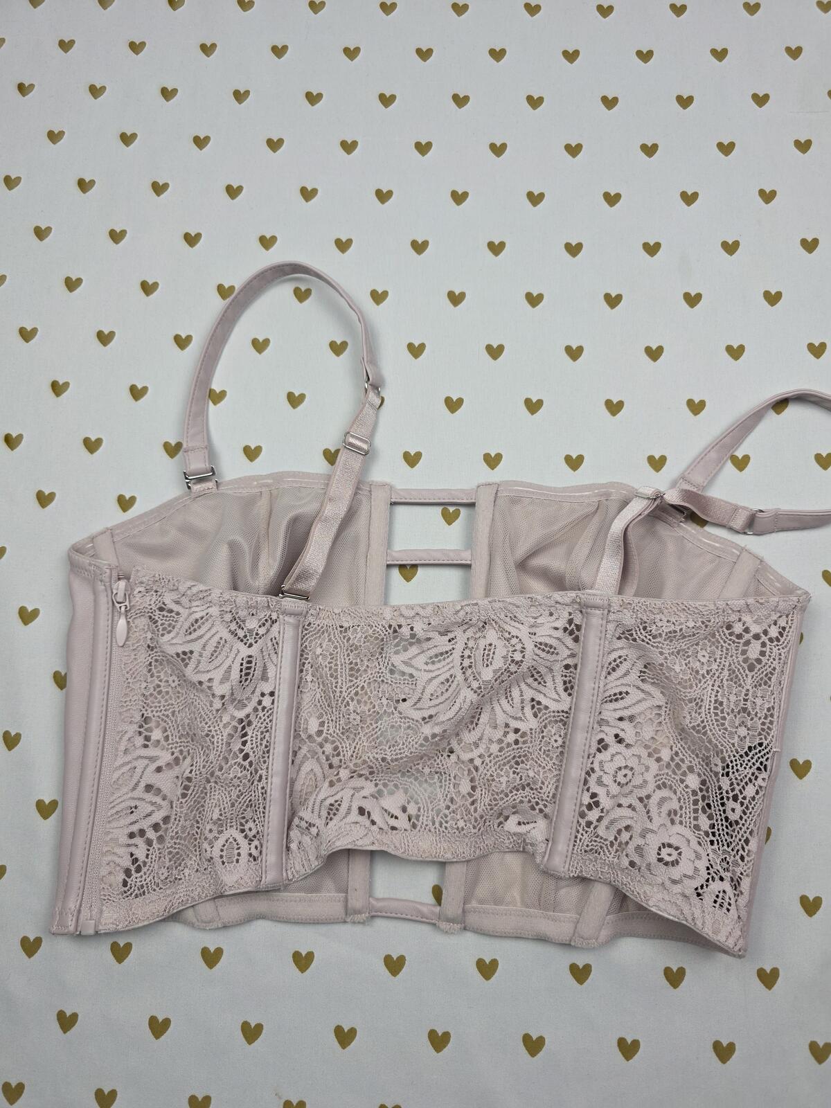 Victorias Secret Large Rose Faux Leather Corset Bralette Bra Top Tank