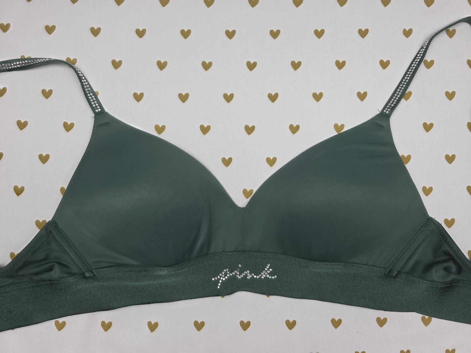 Victorias Secret PINK Green Wireless SHINE BLING Bra 32c Wear Everywhere