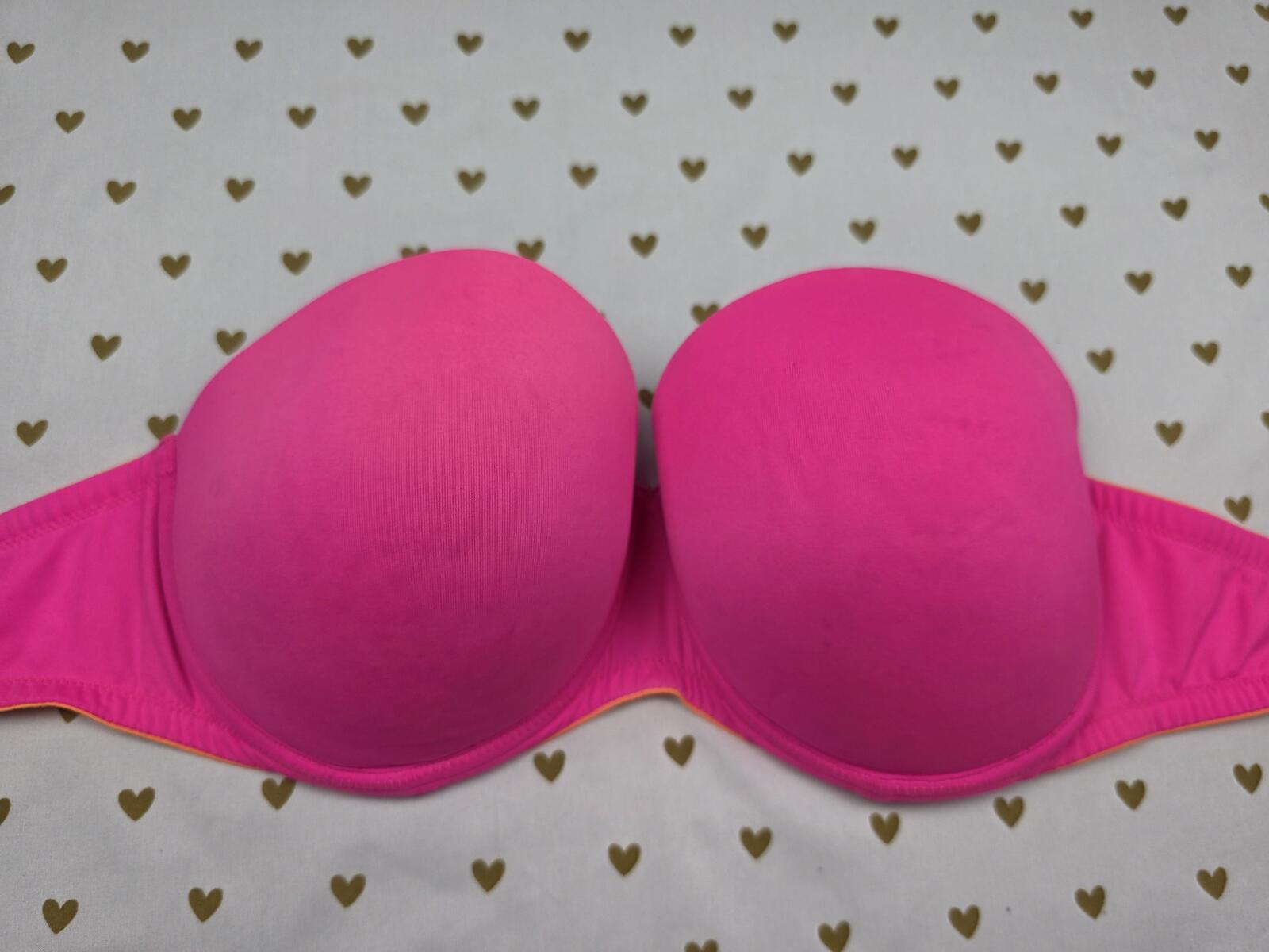 Victorias Secret NEON Strapless Pink Push Up Bra 36D