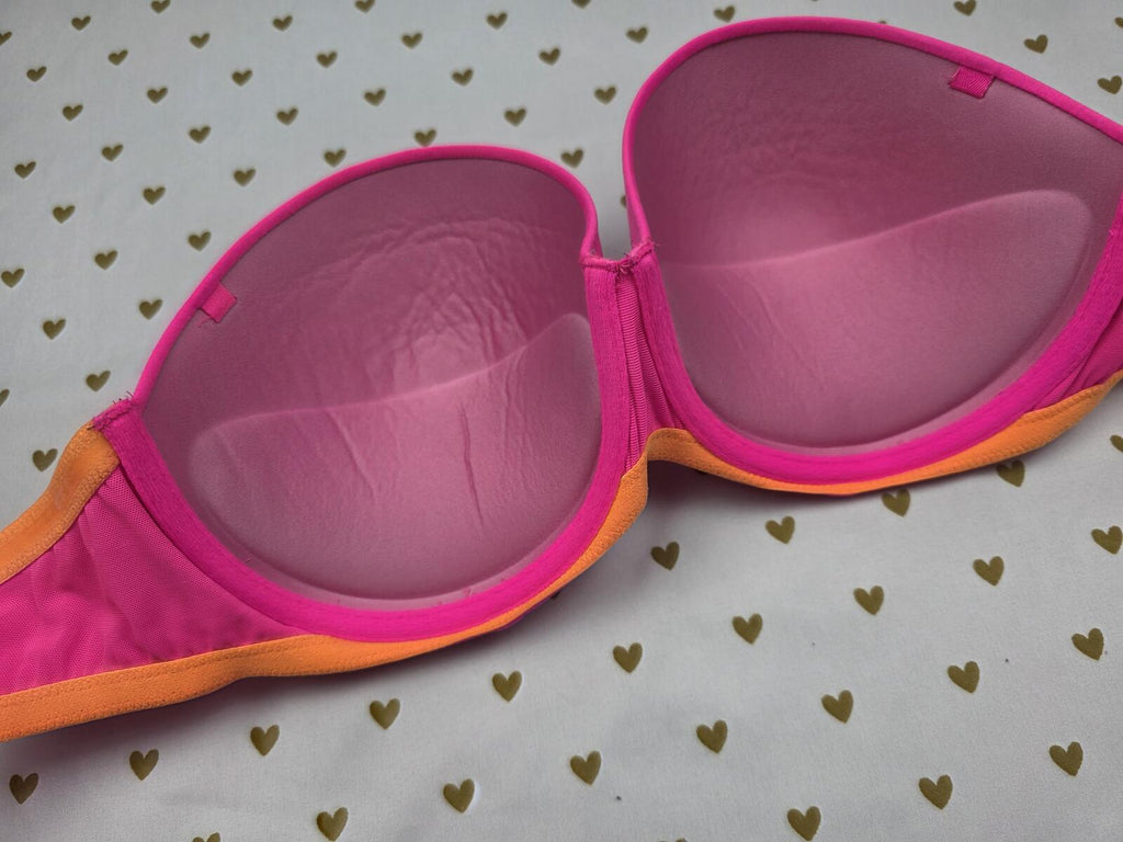 Victorias Secret NEON Strapless Pink Push Up Bra 36D