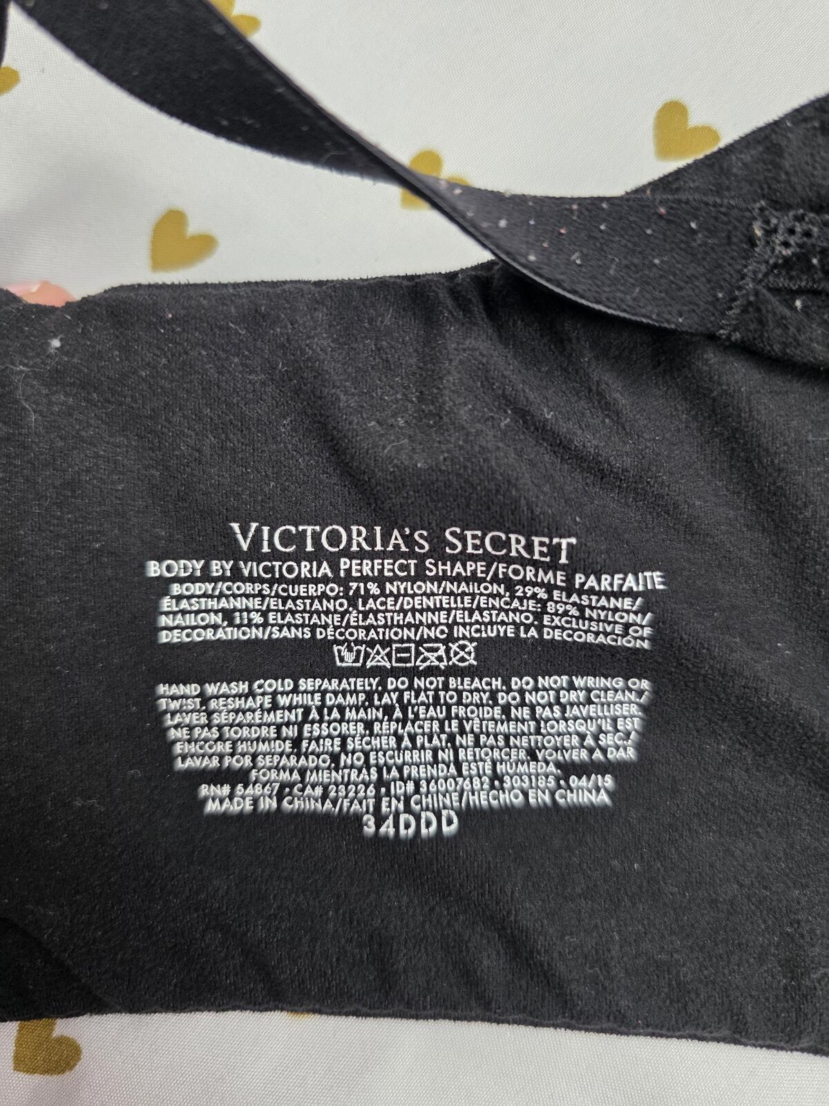 Victorias Secret Black PERFECT SHAPE Bra 34DDD