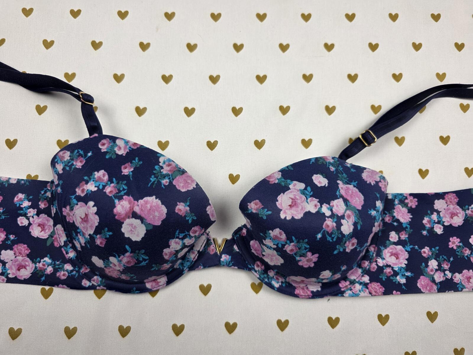Victorias Secret Floral 32C Lined Semi Demi Balconette bra