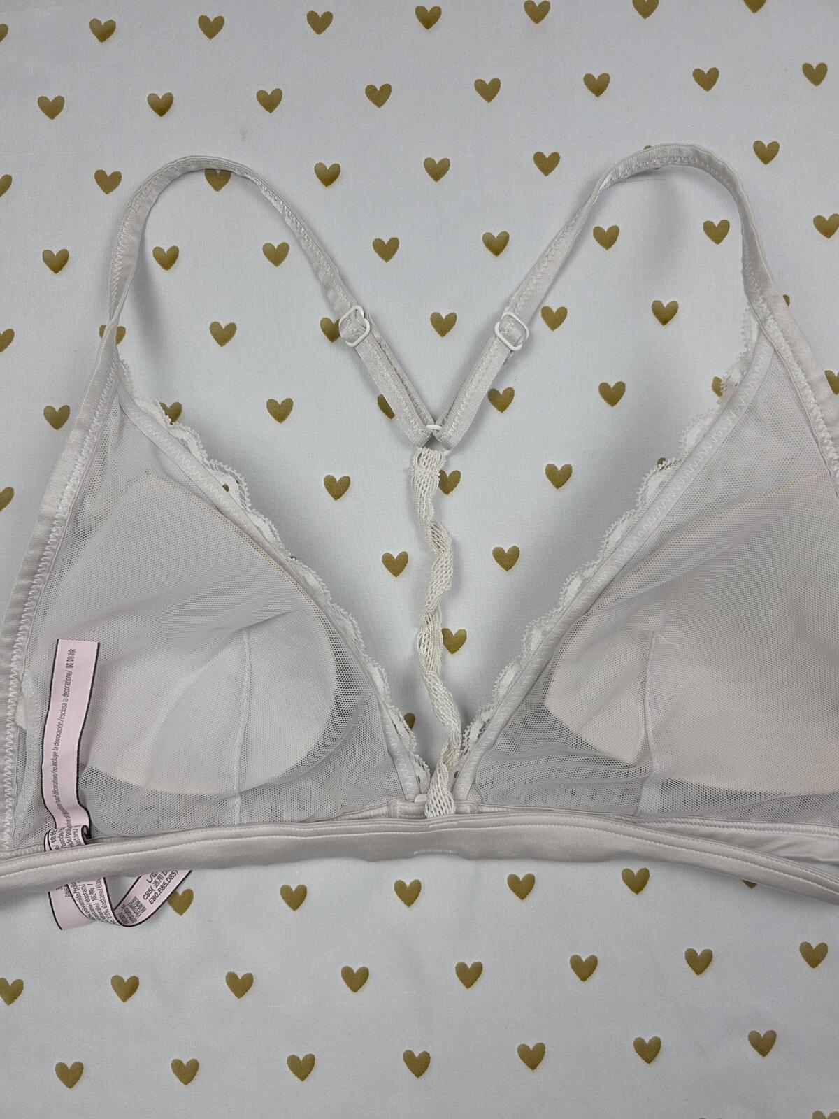 Victorias Secret White Lace Front Close Racerback Bralette Bra Top Tank LARGE