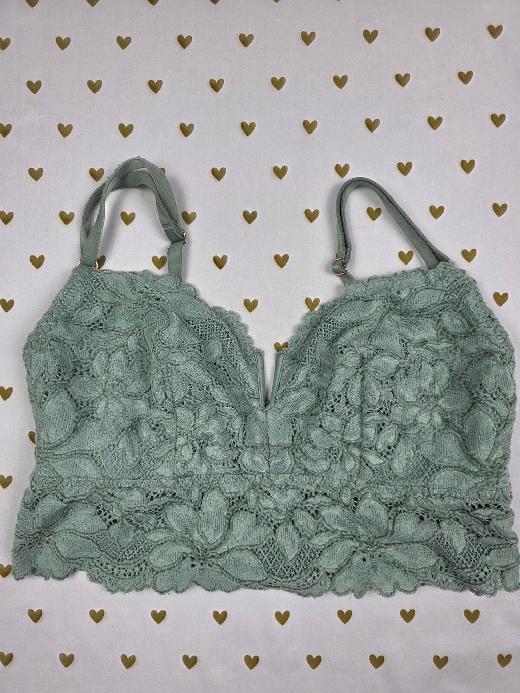 Victorias Secret Pink Green Lace Cute Small Bralette Bra Top Tank