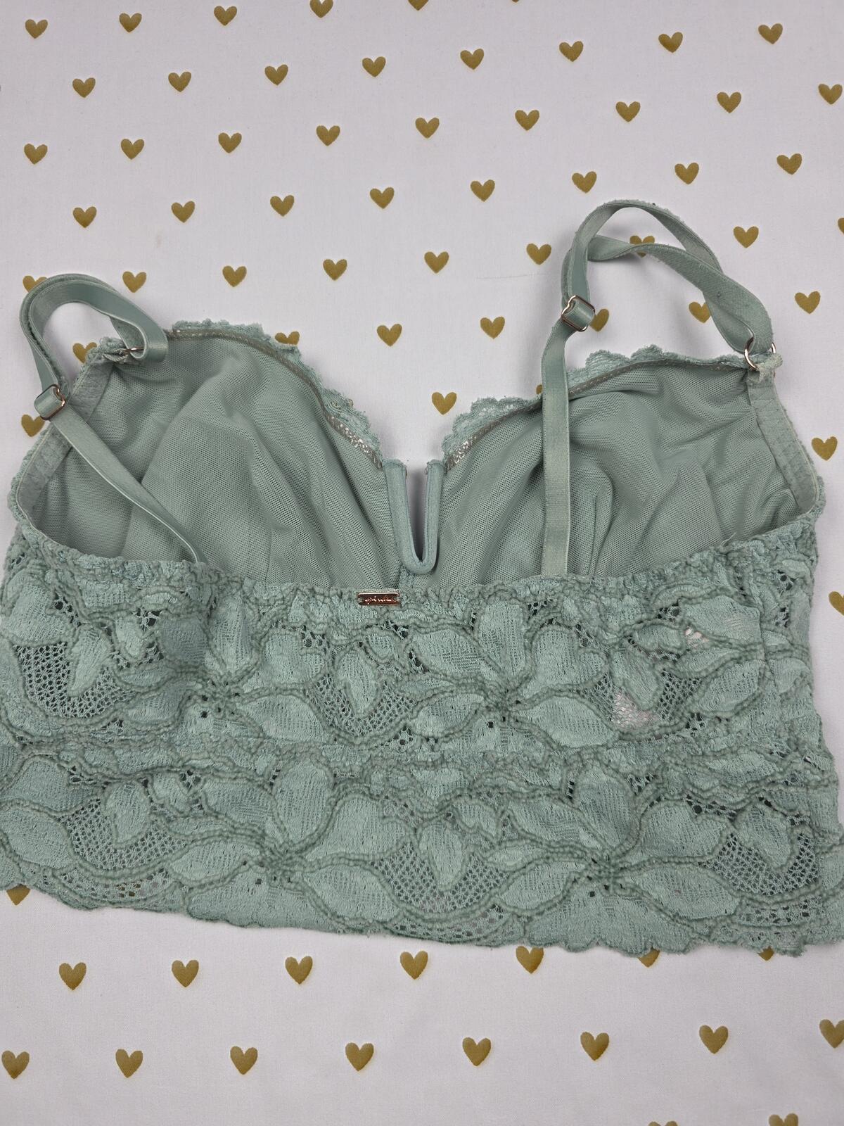 Victorias Secret Pink Green Lace Cute Small Bralette Bra Top Tank
