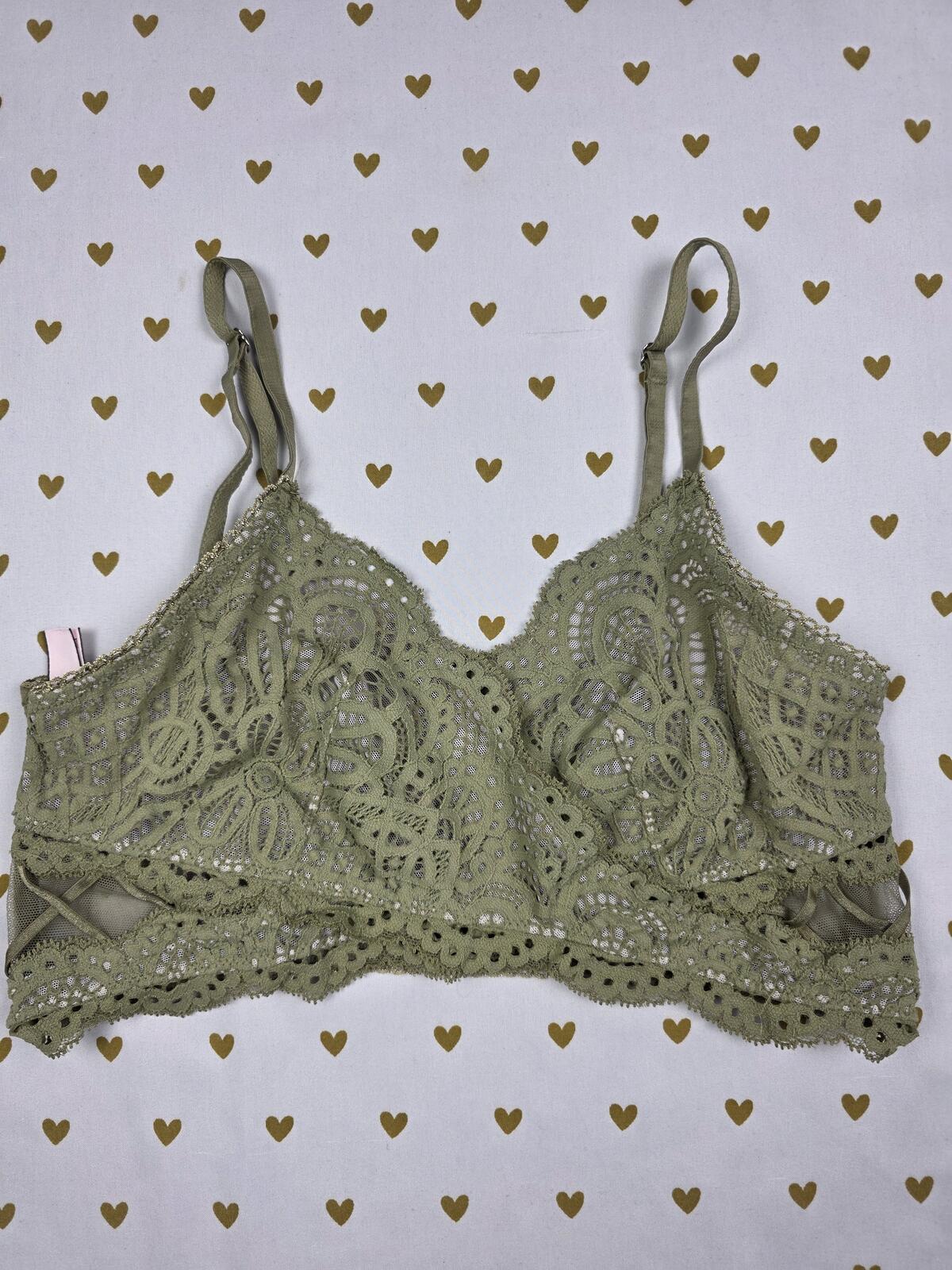 Victorias Secret Green Lace Cute Sheer MEDIUM Bralette Bra Top Tank