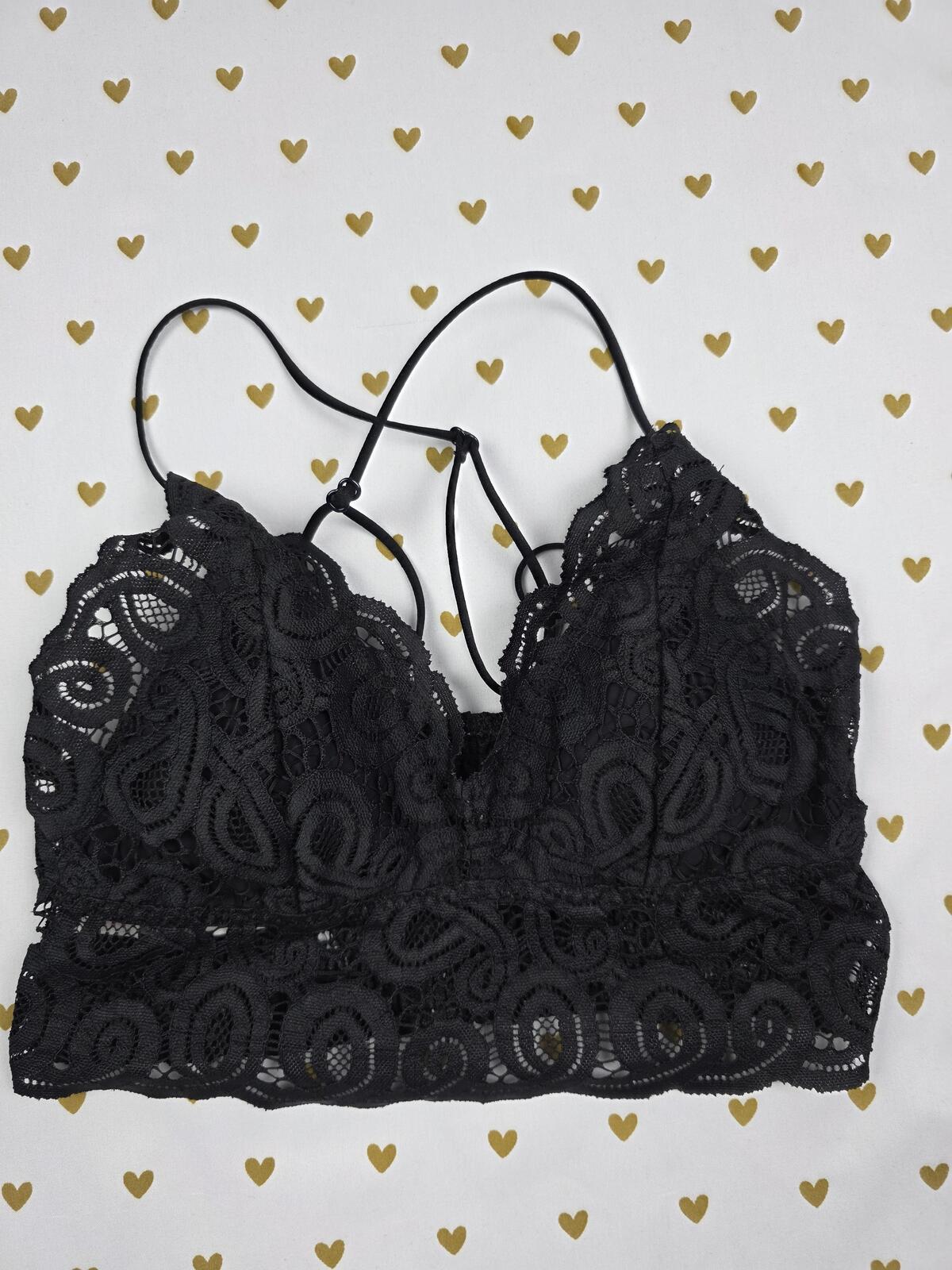 Victorias Secret Pink Black Lace Strappy SMALL Bralette Bra Top Tank