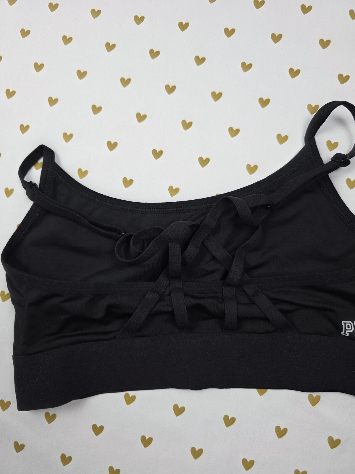 Victorias Secret Pink Black Strappy Sports Bra Bralette Bra Top Tank Small