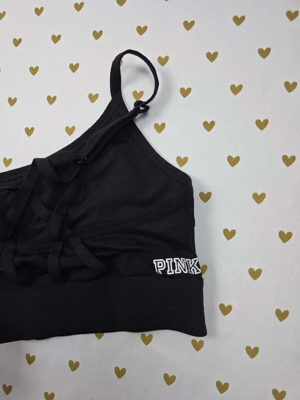 Victorias Secret Pink Black Strappy Sports Bra Bralette Bra Top Tank Small