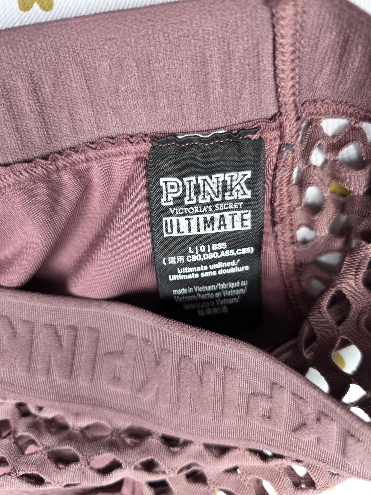 Victorias Secret Pink Active Rose Mesh Large Bralette Bra Top Tank
