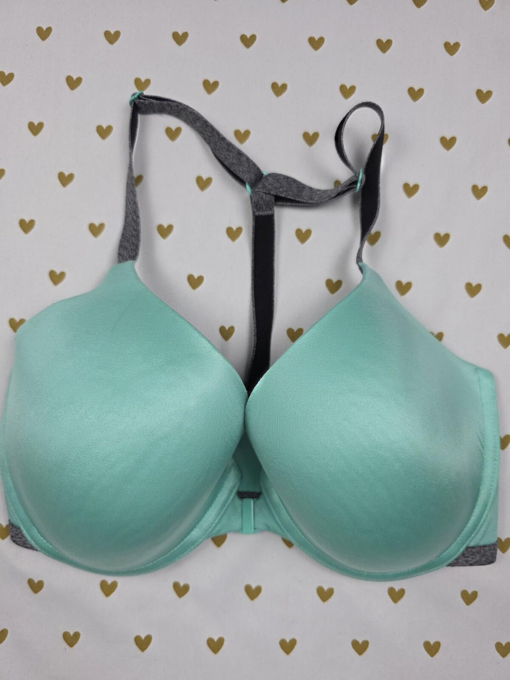 Victorias Secret Front Close racerback Satin Mint bra Semi Demi Balconette 32DD
