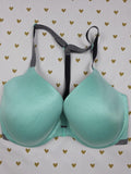 Victorias Secret Front Close racerback Satin Mint bra Semi Demi Balconette 32DD