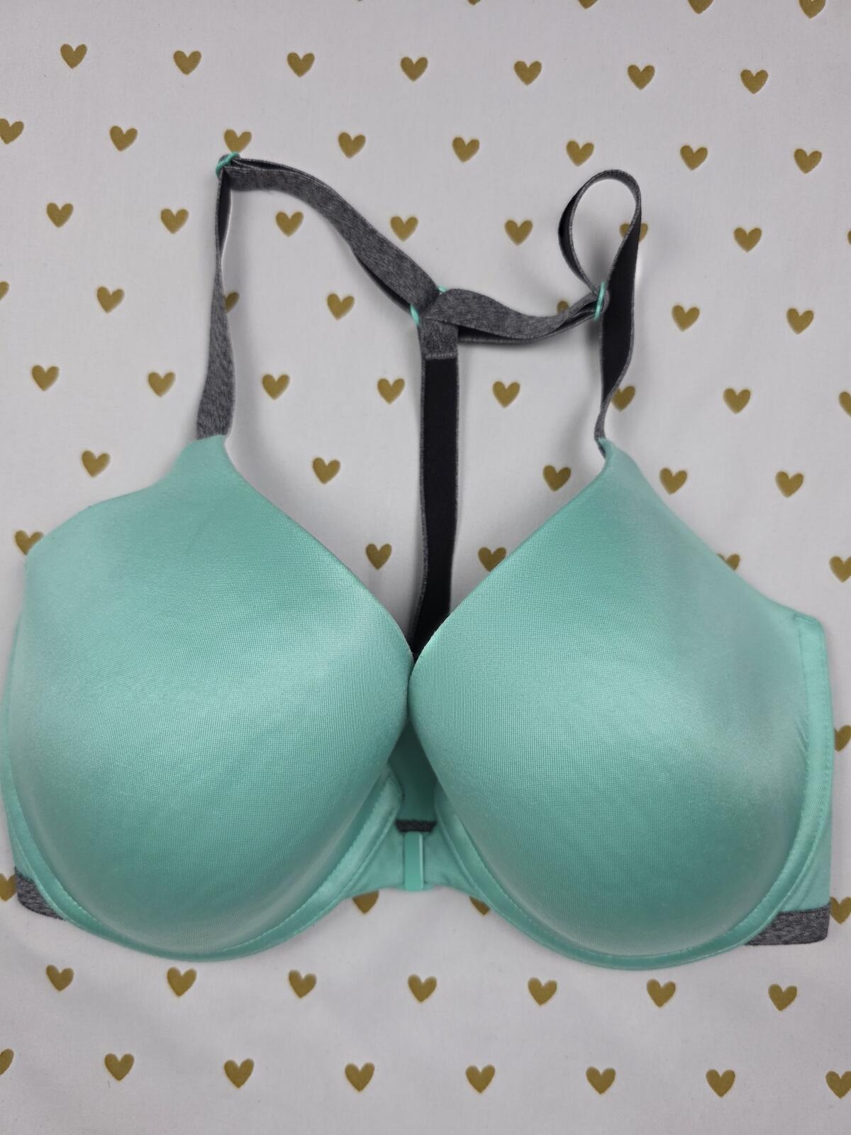 Victorias Secret Front Close racerback Satin Mint bra Semi Demi Balconette 32DD