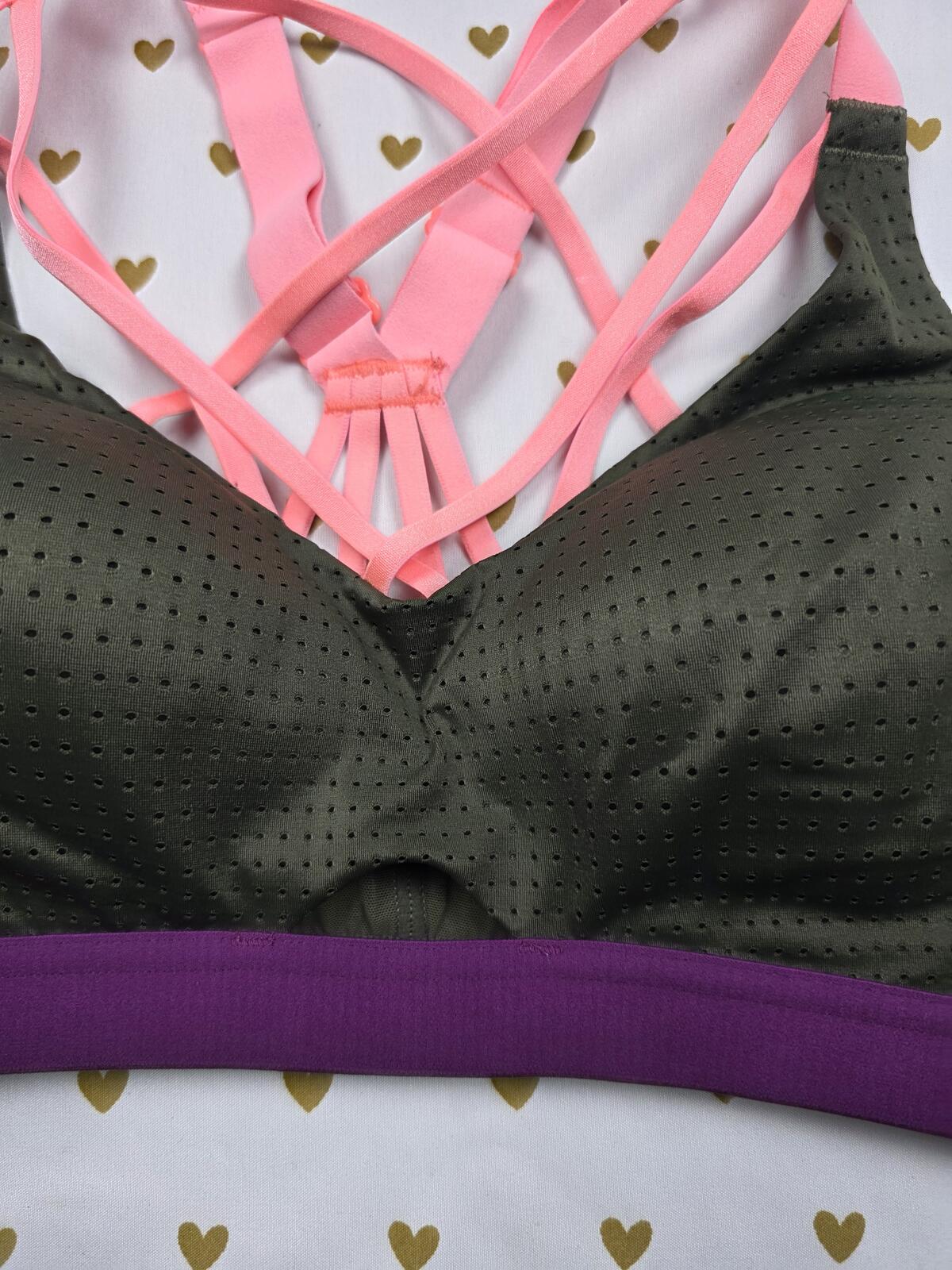 Victorias Secret Strappy Neon SPORTS BRA Green 32C Exercise Support