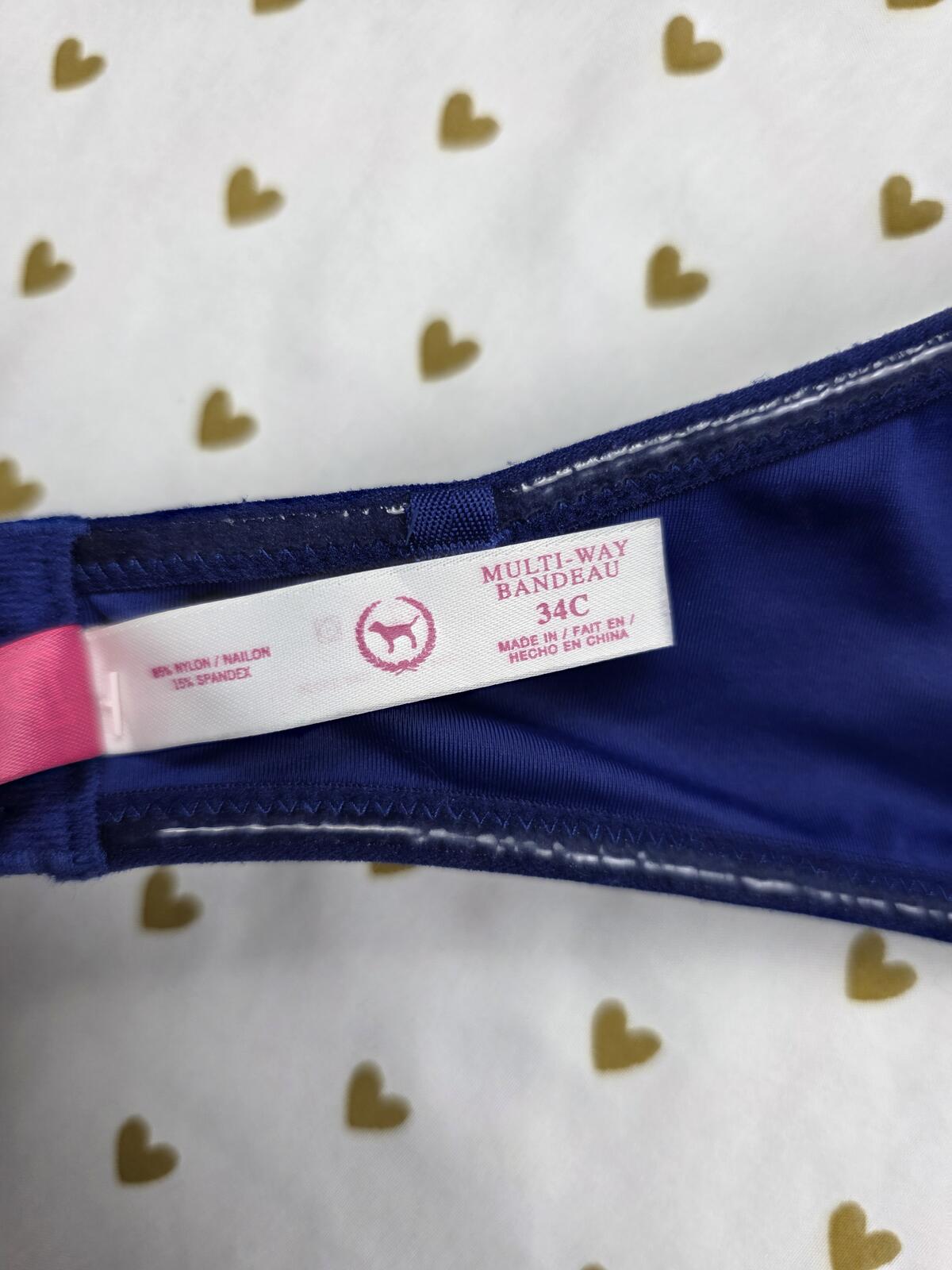 Victorias Secret PINK Vintage Bandeau Strapless Multiway Bra Blue 34C