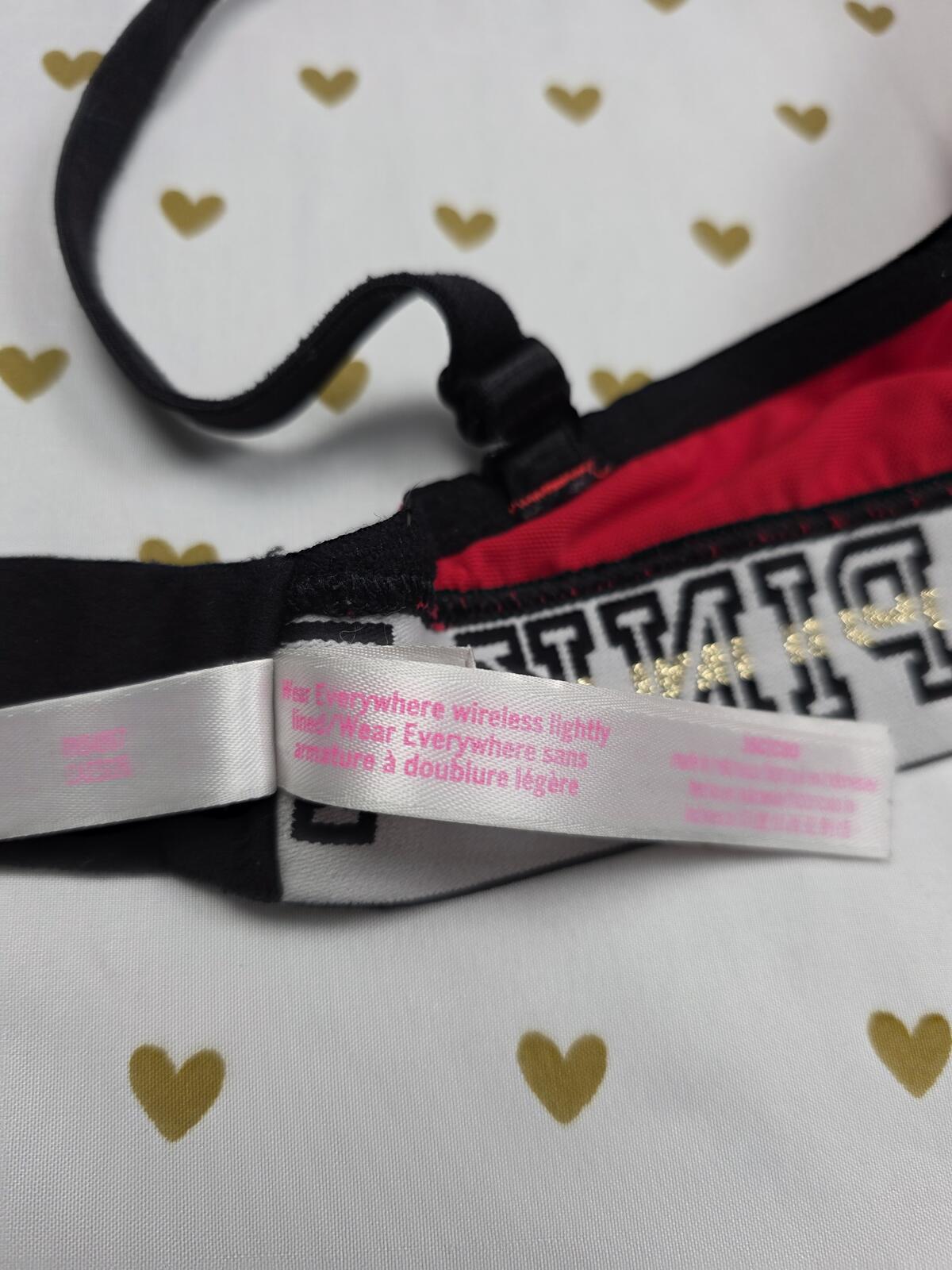 Victorias Secret PINK Red Logo Strap Wireless NO Wire Bra 36C Wear Everywhere
