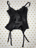 Victorias Secret Black Satin 32B Corset Top Lingerie Garter Straps Underwire