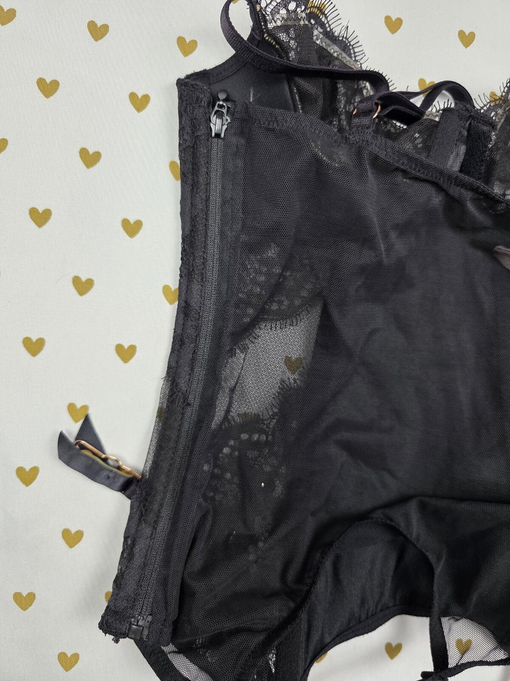 Victorias Secret Black Satin 32B Corset Top Lingerie Garter Straps Underwire