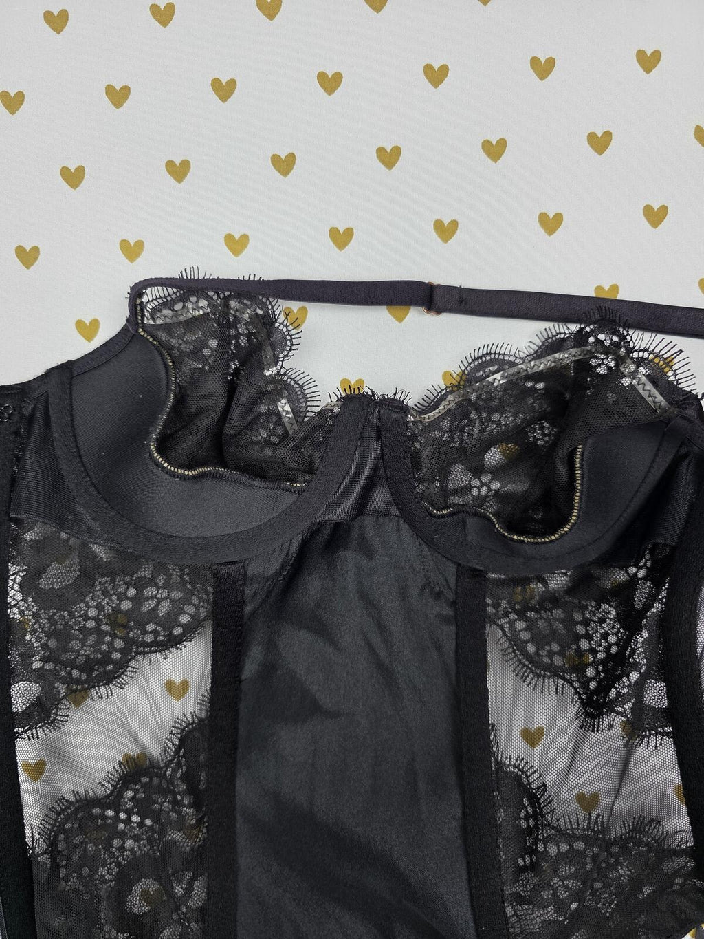 Victorias Secret Black Satin 32B Corset Top Lingerie Garter Straps Underwire