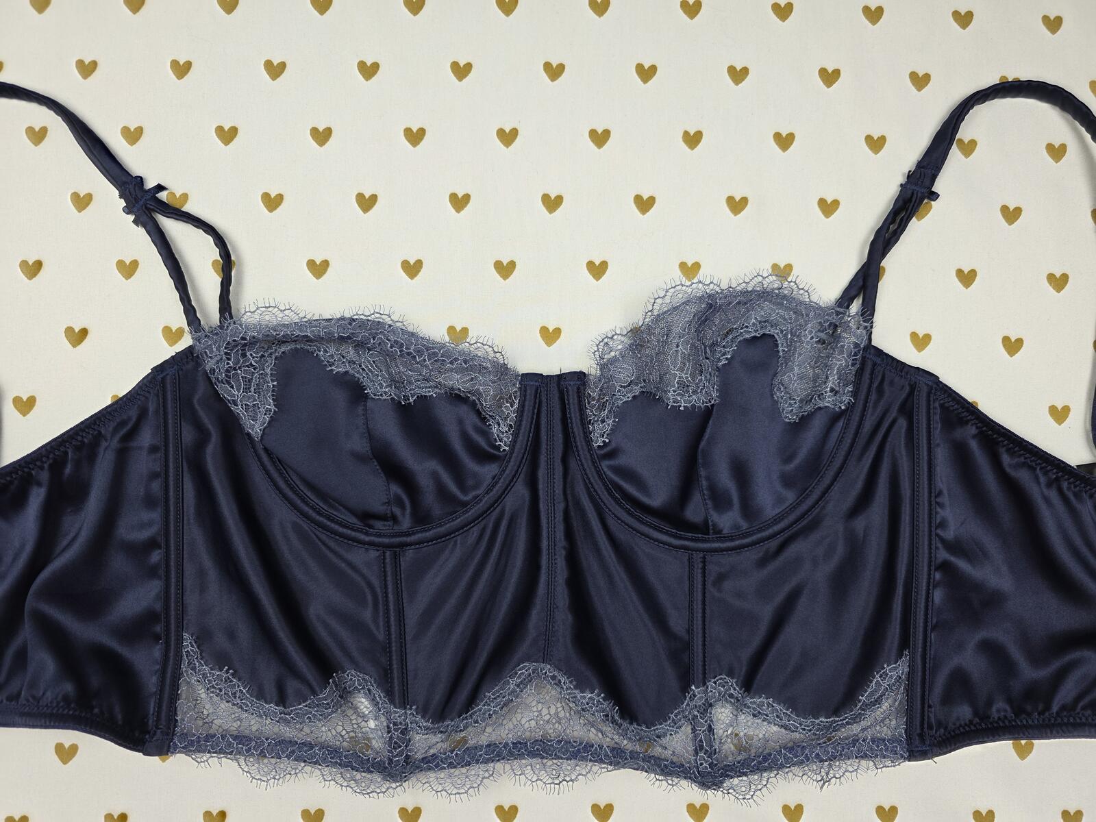 Victorias Secret Blue Satin Bra Top Bustier DREAM ANGELS unlined Balconette 34C