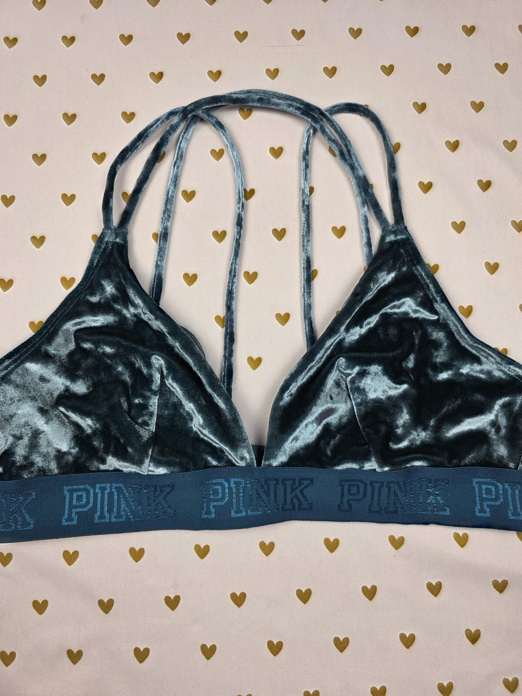 Victorias Secret Pink Green Velved strappy LARGE Bralette Bra Top Tank
