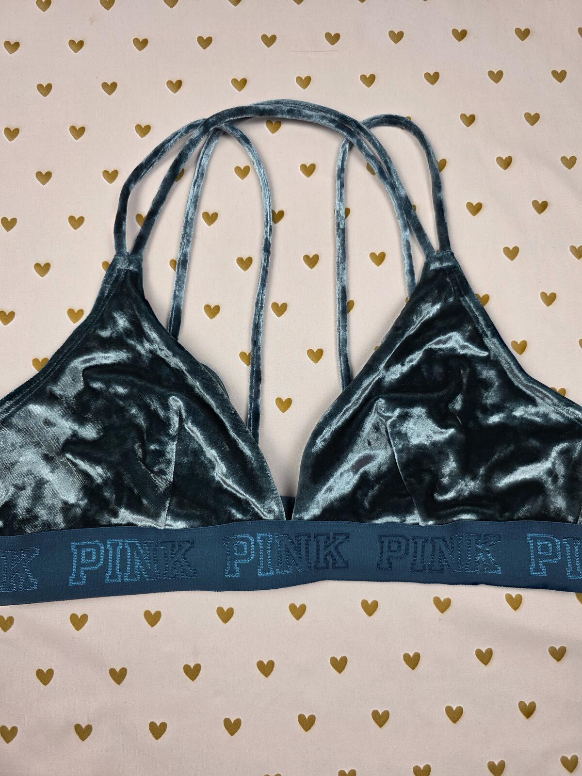 Victorias Secret Pink Green Velved strappy LARGE Bralette Bra Top Tank