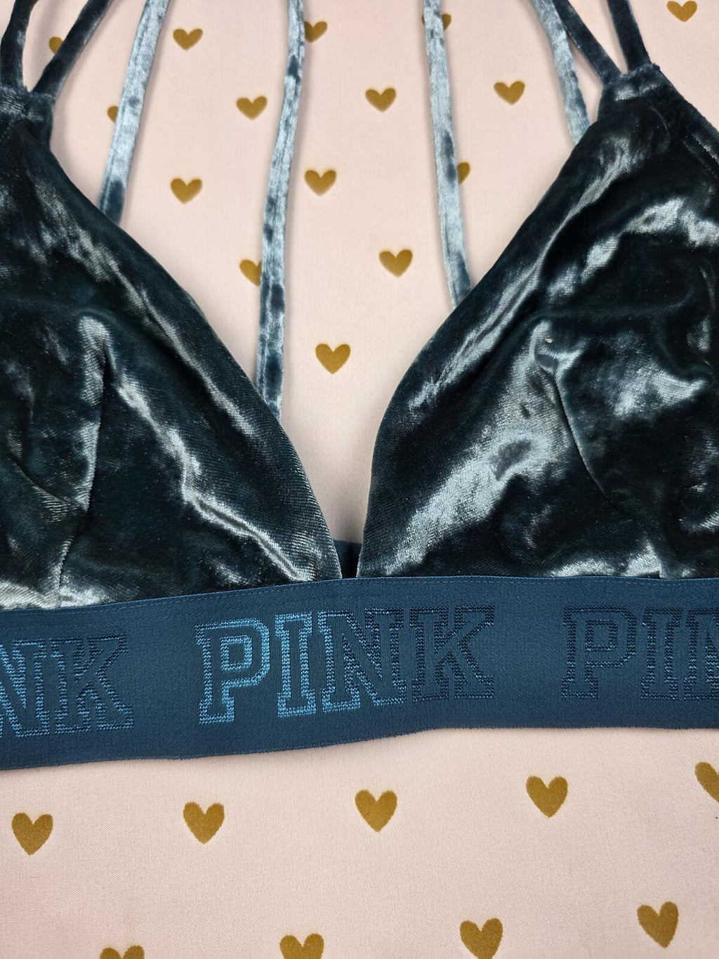 Victorias Secret Pink Green Velved strappy LARGE Bralette Bra Top Tank