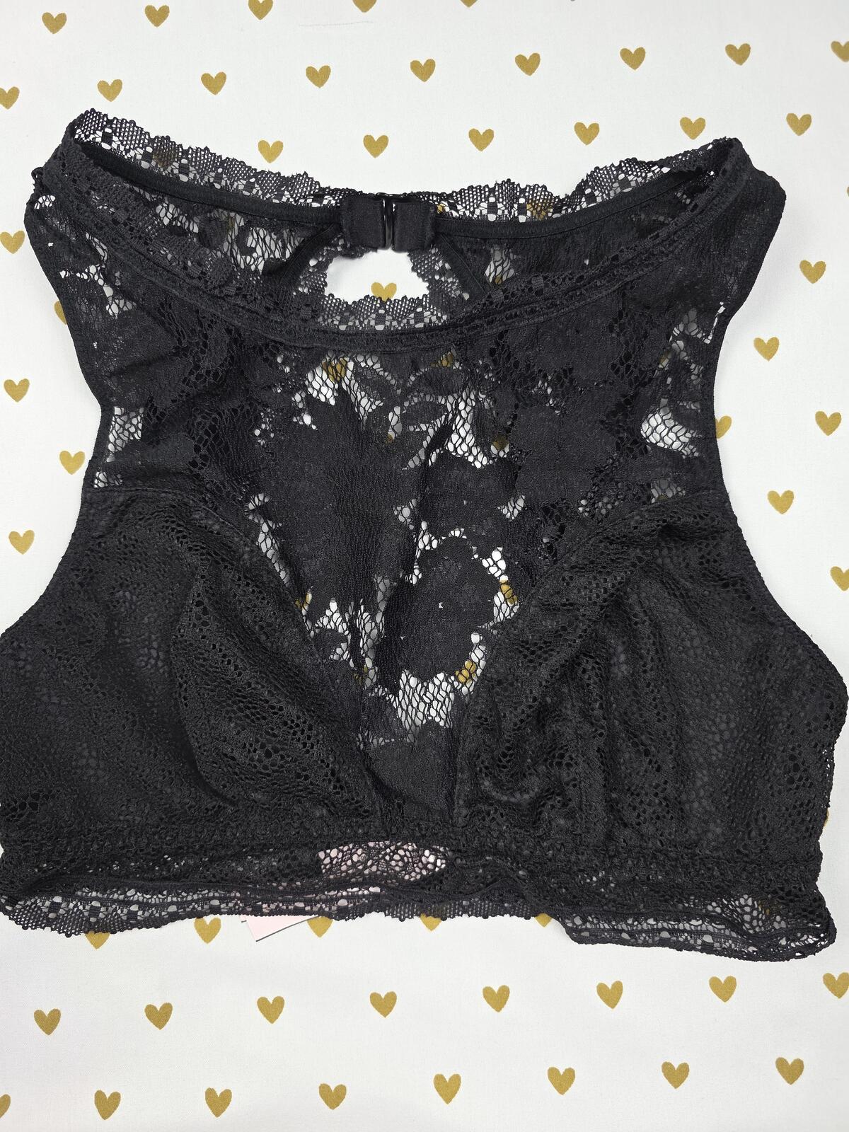 Victorias Secret Black High Line Lace Sexy MEDIUM Bralette Bra Top Tank