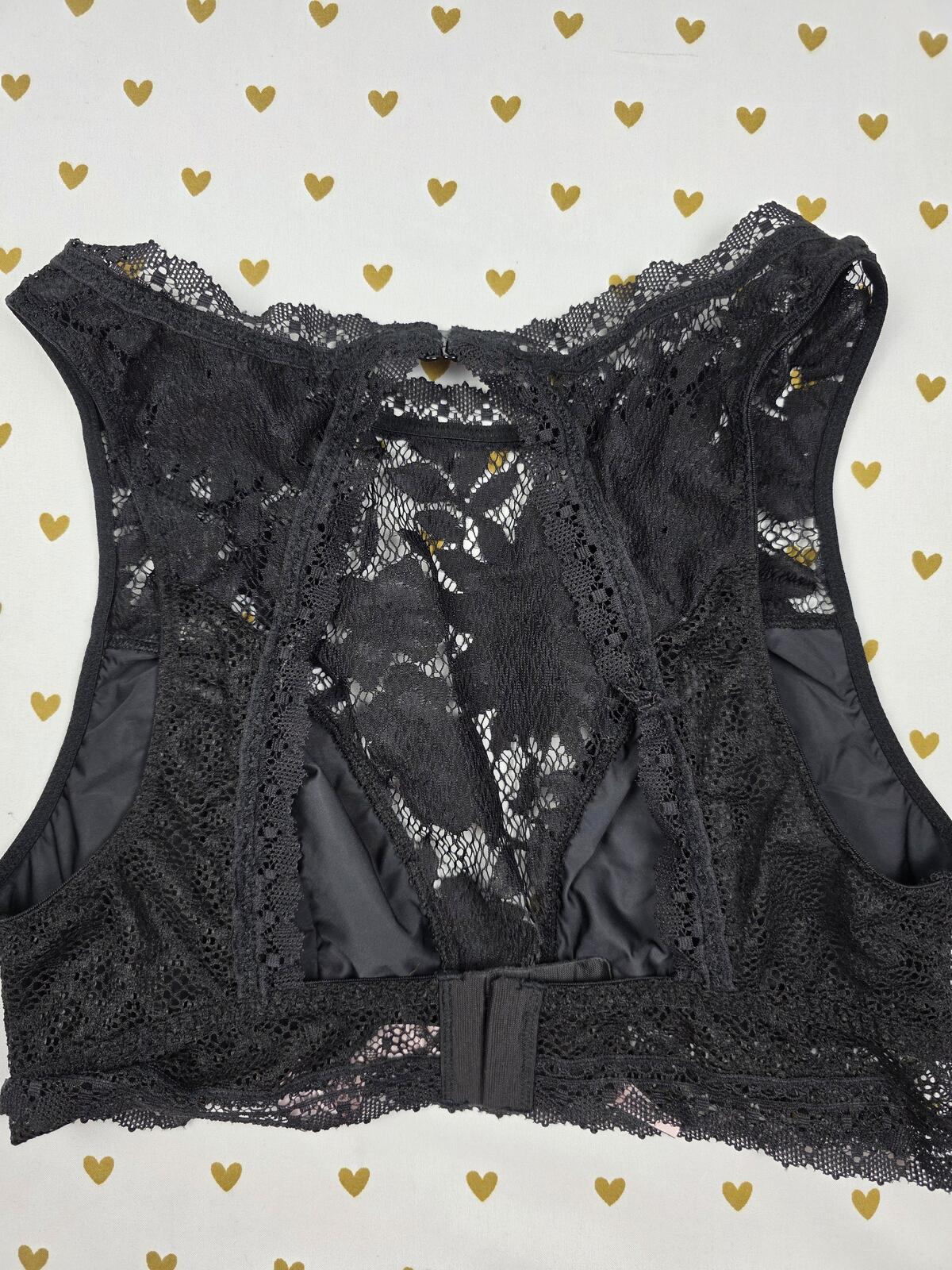 Victorias Secret Black High Line Lace Sexy MEDIUM Bralette Bra Top Tank