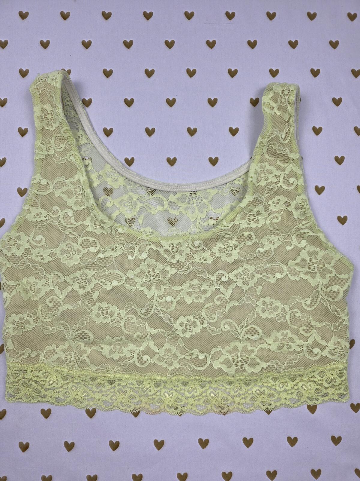 Victorias Secret Pink Yellow Lace Stretchy Small Vintage Bralette Bra Top Tank