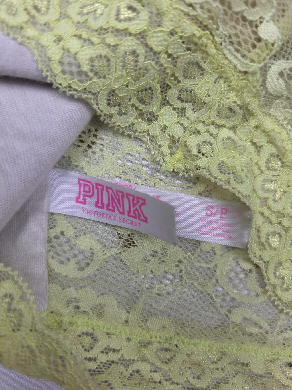 Victorias Secret Pink Yellow Lace Stretchy Small Vintage Bralette Bra Top Tank