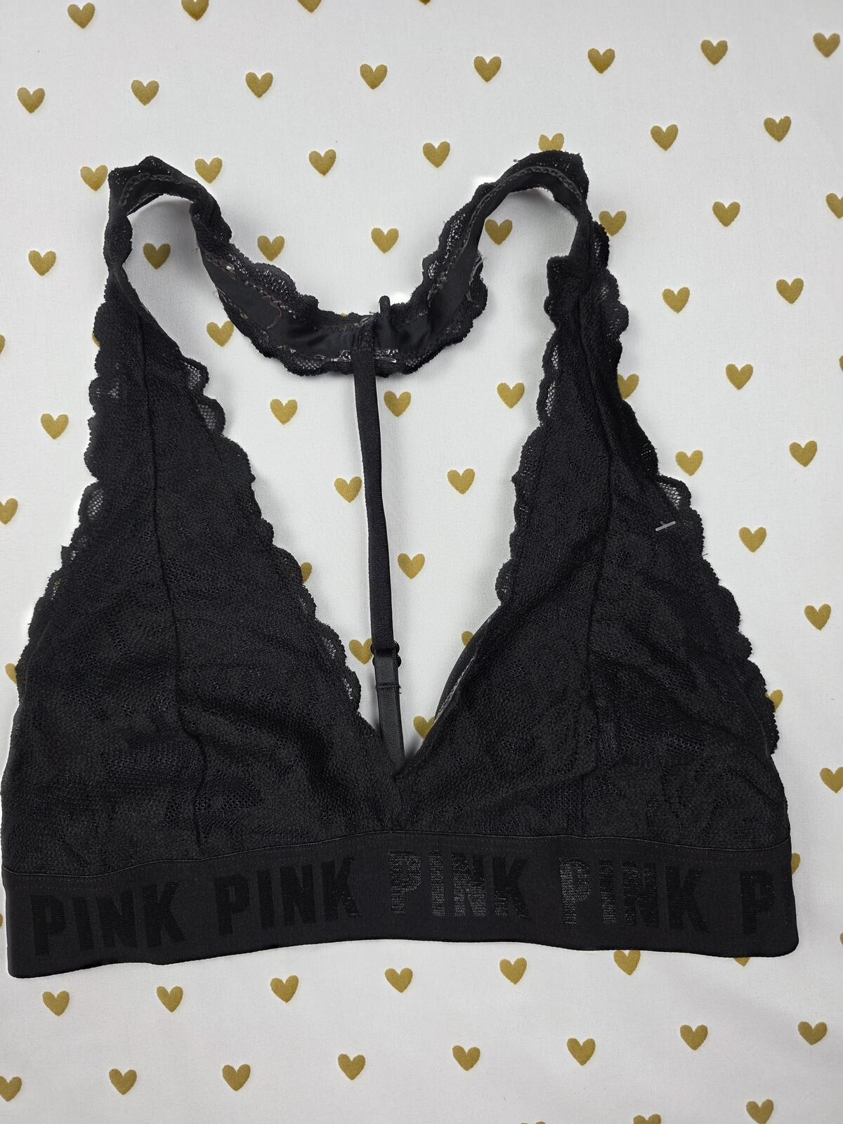Victorias Secret Pink Black Racerback Lace Strappy SMALL Bralette Bra Top Tank