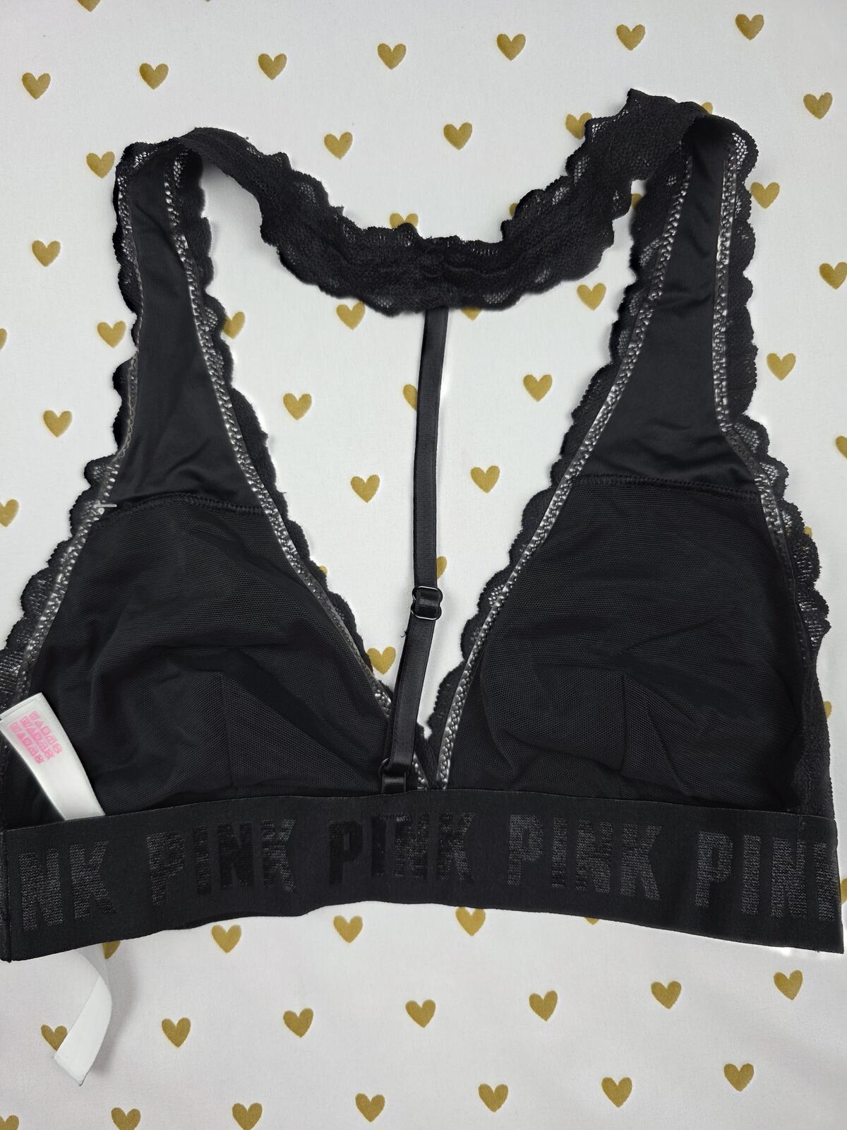 Victorias Secret Pink Black Racerback Lace Strappy SMALL Bralette Bra Top Tank