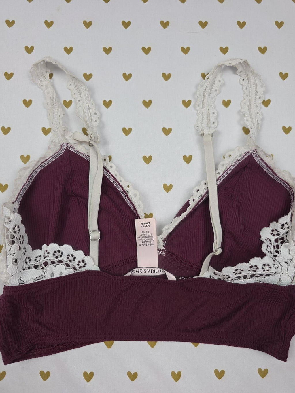 Victorias Secret Small Maroon Lace Accent Soft Bralette Bra Top Tank
