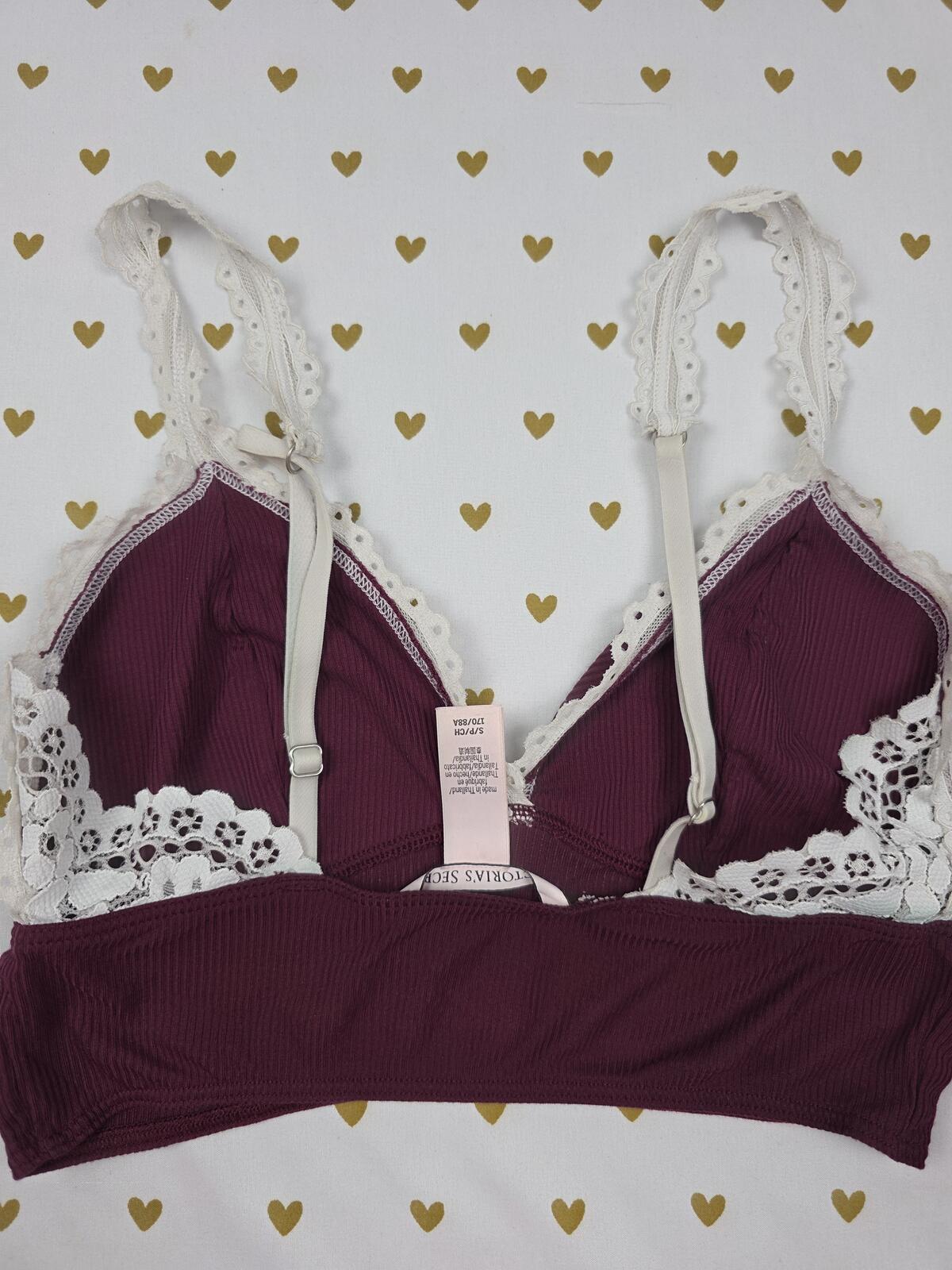 Victorias Secret Small Maroon Lace Accent Soft Bralette Bra Top Tank