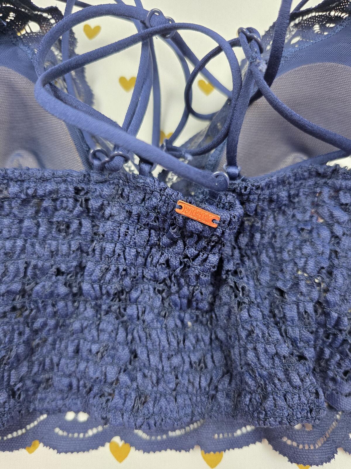 Victorias Secret Pink Blue Lacey Strappy SMALL Bralette Bra Top Tank