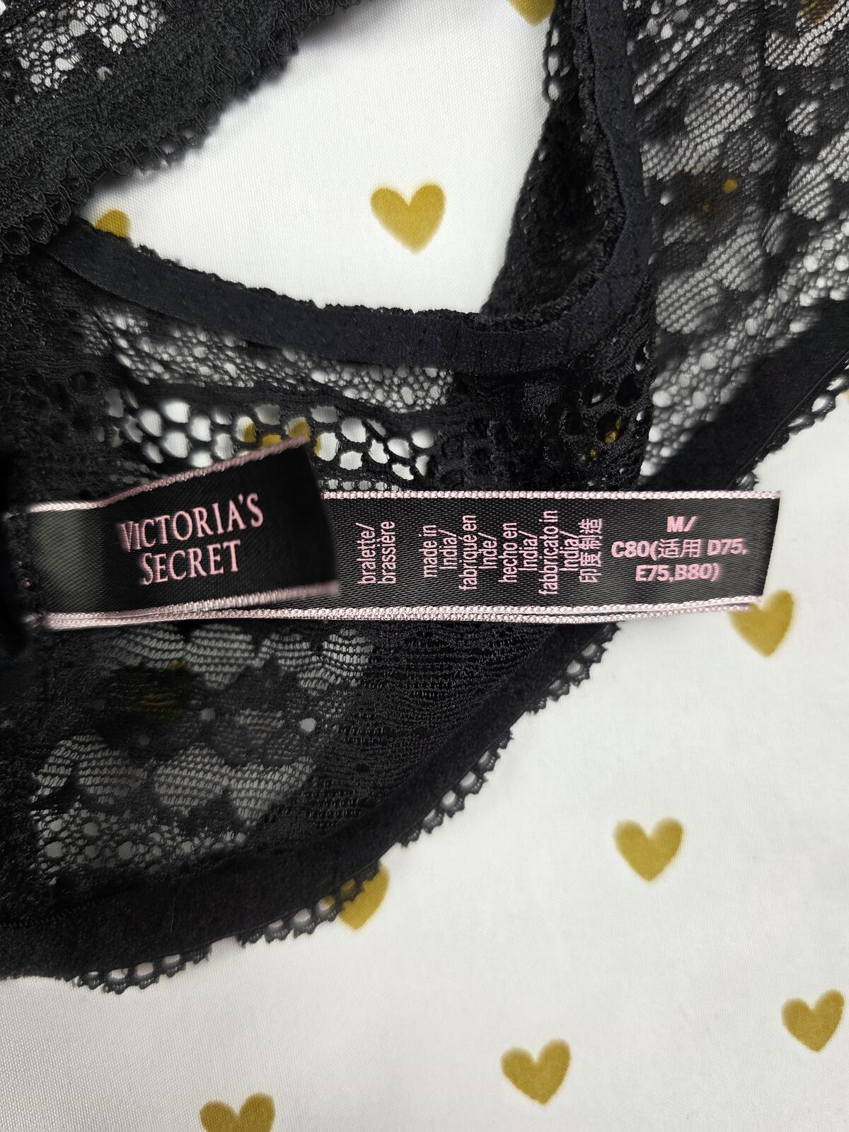 Victorias Secret Medium Black Racerback Lace Cute Bralette Bra Top Tank