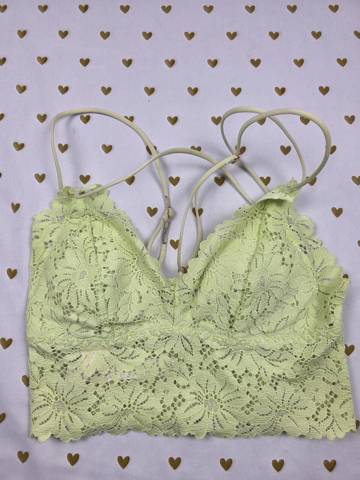 Victorias Secret Pink Yellow Lacey Strappy Caged XS Bralette Bra Top Tank